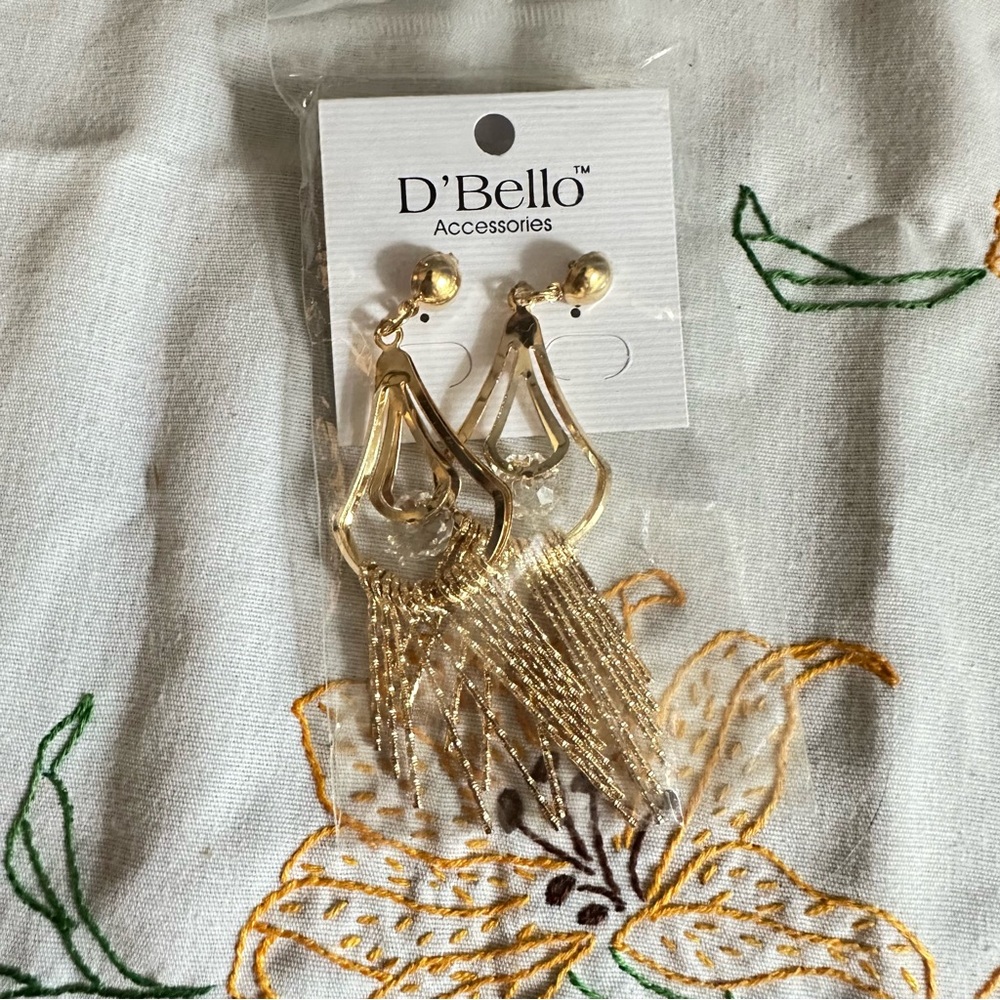 ✨ D’Bello Art Deco Goldtone Tassel Dangle Earrings – NWT